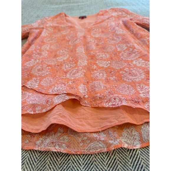 Vince Camuto Womens Pink Paisley Print V-Neck Ruffle Sleeve Sheer Blouse with li - Picture 4 of 11